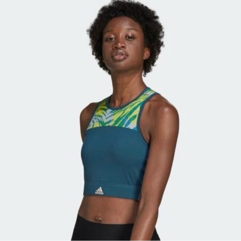 Adidas Primegreen Blue and Yellow Crop NWOT